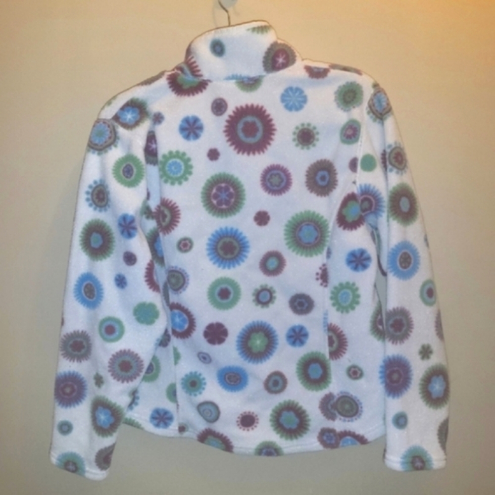 LL Bean Fleece Geometric Snap Pullover Size Medium Women's Pockets Floral Multi - Picture 6 of 8